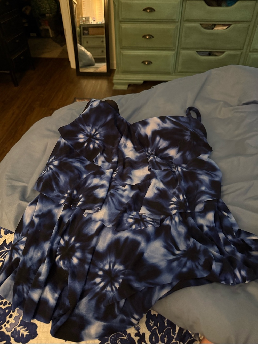Lane Bryant Navy and White Tie-Dye Ruffled Bikini Cover-Up